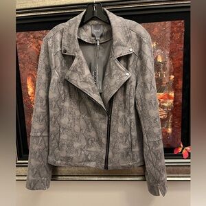 Elegant Gray Snake Print Leather Jacket